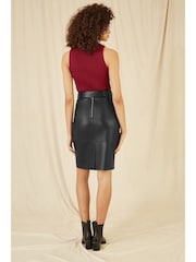 Yumi Black Faux Leather Midi Pencil Skirt With Matching Belt - Image 3 of 4