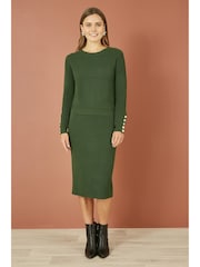 Yumi Green Rib Knitted Midi Column Skirt - Image 1 of 5