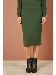 Yumi Green Rib Knitted Midi Column Skirt - Image 2 of 5
