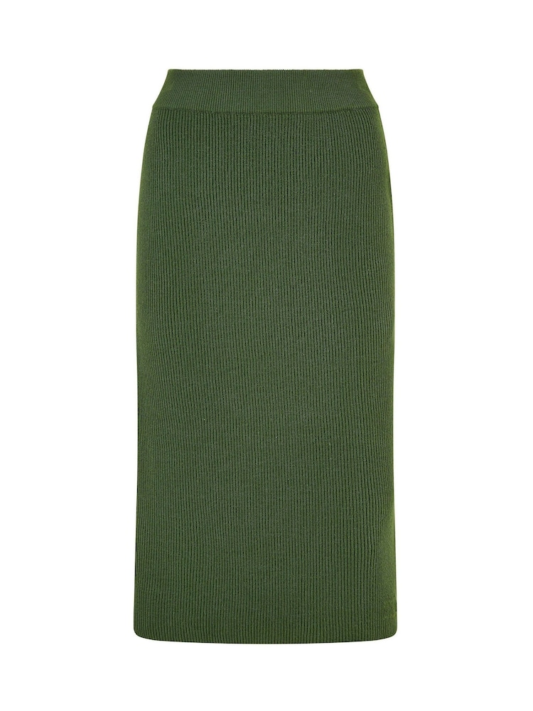 Yumi Green Rib Knitted Midi Column Skirt - Image 5 of 5