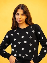 Yumi Black All Over Embroidered Daisy Knitted Jumper - Image 2 of 5