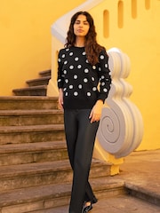 Yumi Black All Over Embroidered Daisy Knitted Jumper - Image 3 of 5