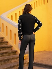 Yumi Black All Over Embroidered Daisy Knitted Jumper - Image 4 of 5