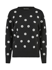 Yumi Black All Over Embroidered Daisy Knitted Jumper - Image 5 of 5