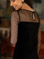 Yumi Black Velvet Dress With Sheer Long Sleeves - Image 3 of 5