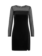 Yumi Black Velvet Dress With Sheer Long Sleeves - Image 5 of 5