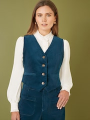 Yumi Blue Corduroy Waistcoat - Image 4 of 5