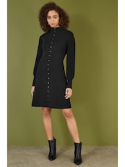 Yumi Black Knitted Button Up Midi Dress With Balloon Sleeves - Image 1 of 4