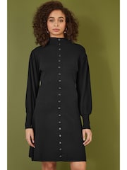 Yumi Black Knitted Button Up Midi Dress With Balloon Sleeves - Image 2 of 4