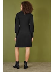 Yumi Black Knitted Button Up Midi Dress With Balloon Sleeves - Image 3 of 4