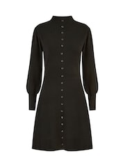 Yumi Black Knitted Button Up Midi Dress With Balloon Sleeves - Image 4 of 4