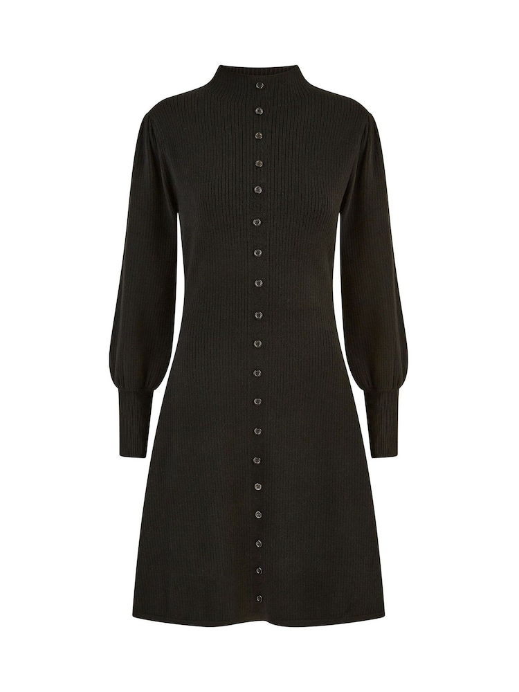 Yumi Black Knitted Button Up Midi Dress With Balloon Sleeves - Image 4 of 4