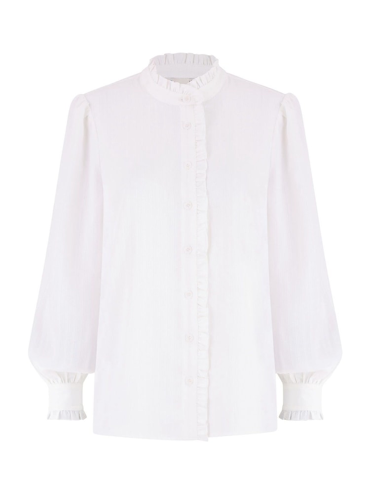 Yumi White Frill High Neck Shirt - Image 2 of 3