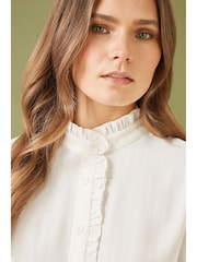 Yumi White Frill High Neck Shirt - Image 3 of 3