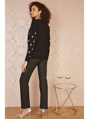 Yumi Black Foil Heart Print Relaxed Fit Jumper - Image 3 of 5