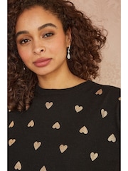 Yumi Black Foil Heart Print Relaxed Fit Jumper - Image 4 of 5