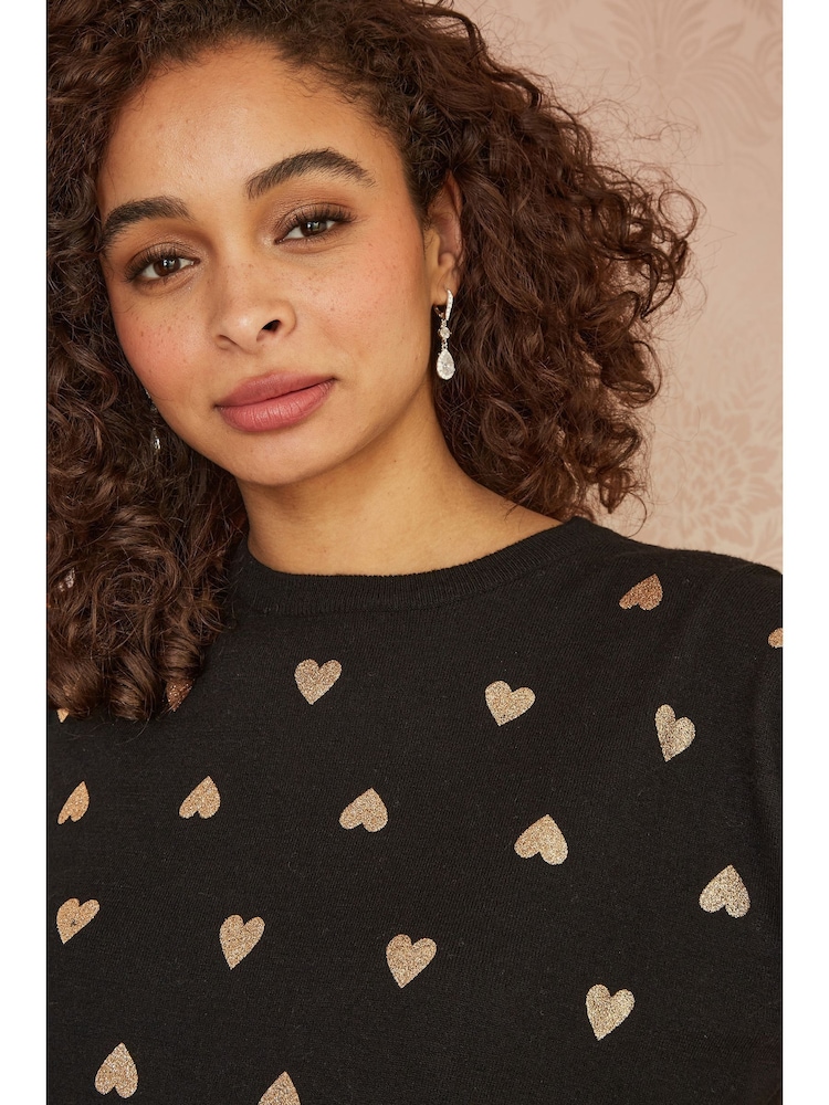 Yumi Black Foil Heart Print Relaxed Fit Jumper - Image 4 of 5