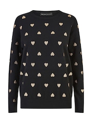 Yumi Black Foil Heart Print Relaxed Fit Jumper - Image 5 of 5