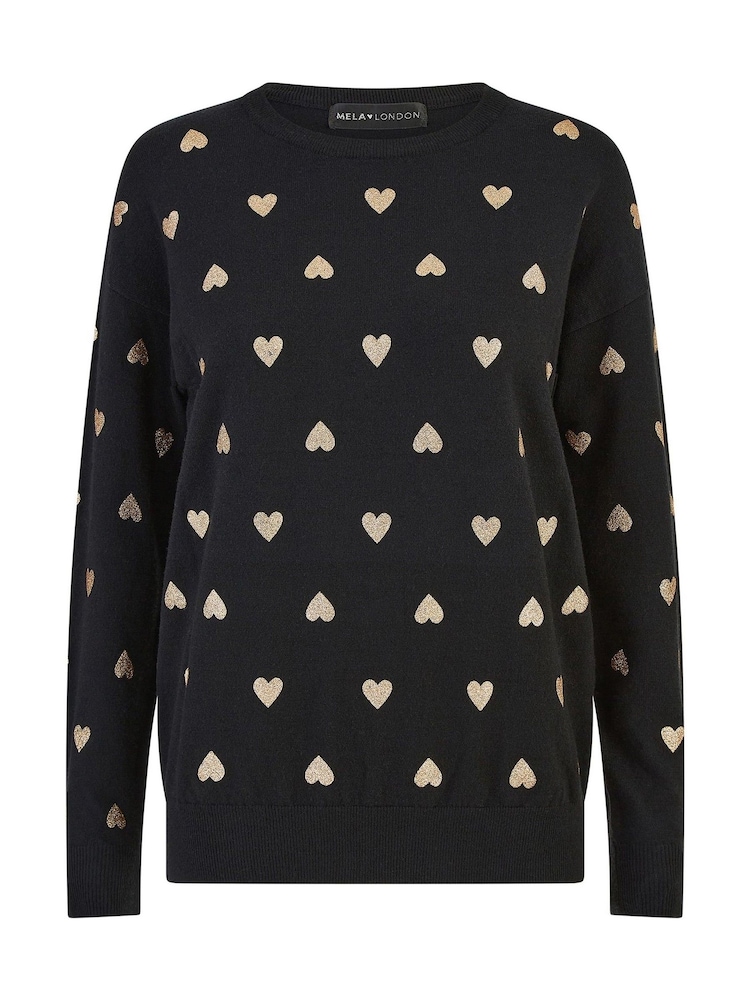 Yumi Black Foil Heart Print Relaxed Fit Jumper - Image 5 of 5