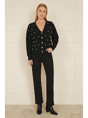 Yumi Black Pearl Cable Knit Cardigan - Image 2 of 5