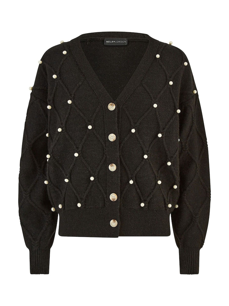 Yumi Black Pearl Cable Knit Cardigan - Image 5 of 5