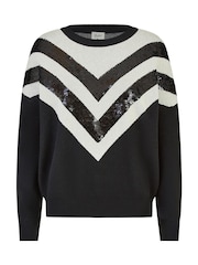 Yumi Black Chevron Knitted Relaxed Jumper With Sequins - Image 5 of 5