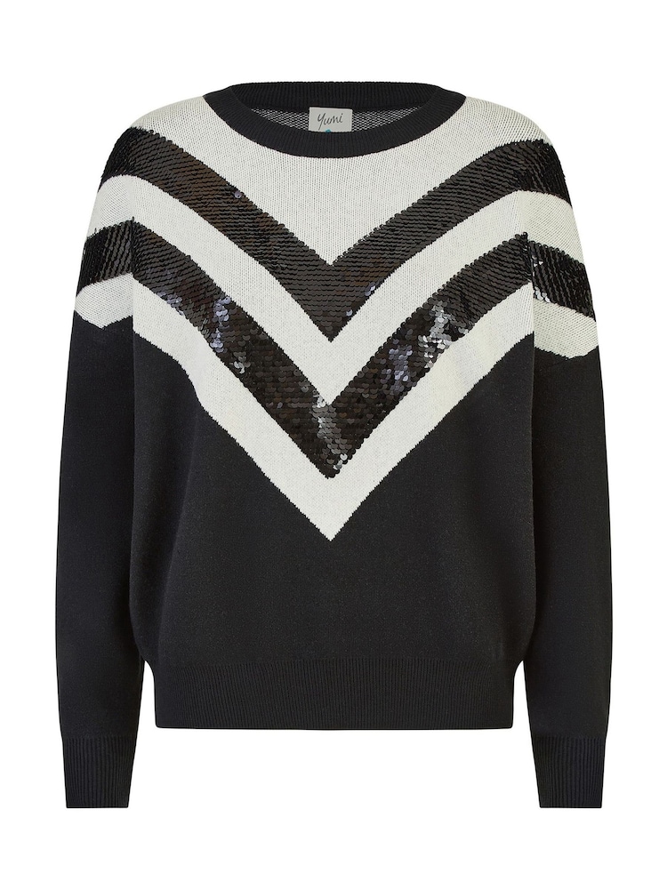 Yumi Black Chevron Knitted Relaxed Jumper With Sequins - Image 5 of 5