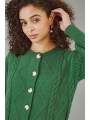 Yumi Green Chunky Cable Knit Cardigan - Image 4 of 5