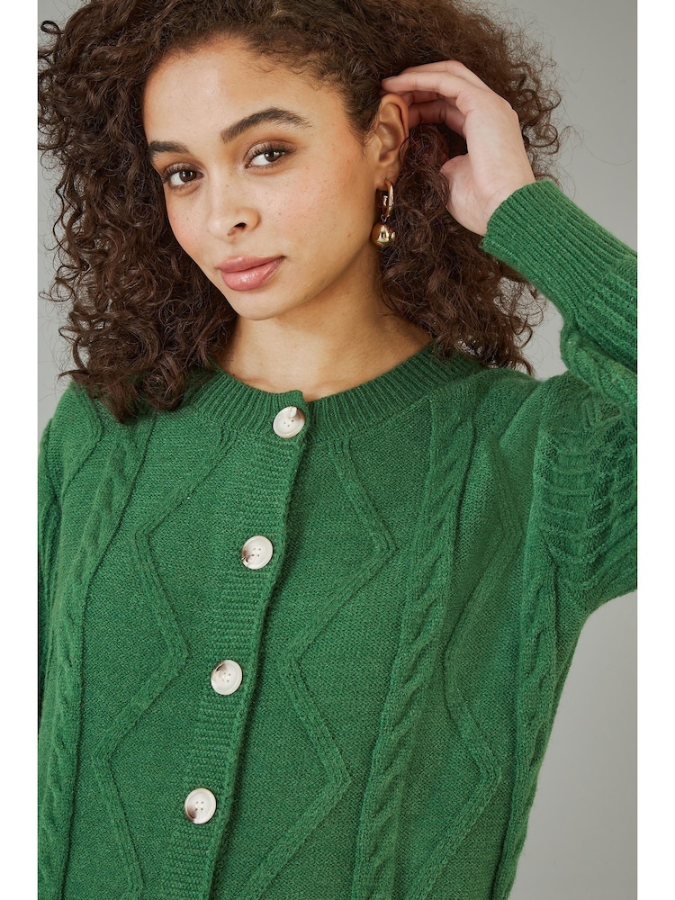 Buy Yumi Green Chunky Cable Knit Cardigan from the Next UK online shop