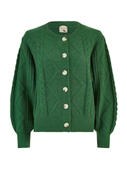 Yumi Green Chunky Cable Knit Cardigan - Image 5 of 5