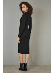 Yumi Black Knitted Midi Dress With Asymmetric Button Details - Image 3 of 5