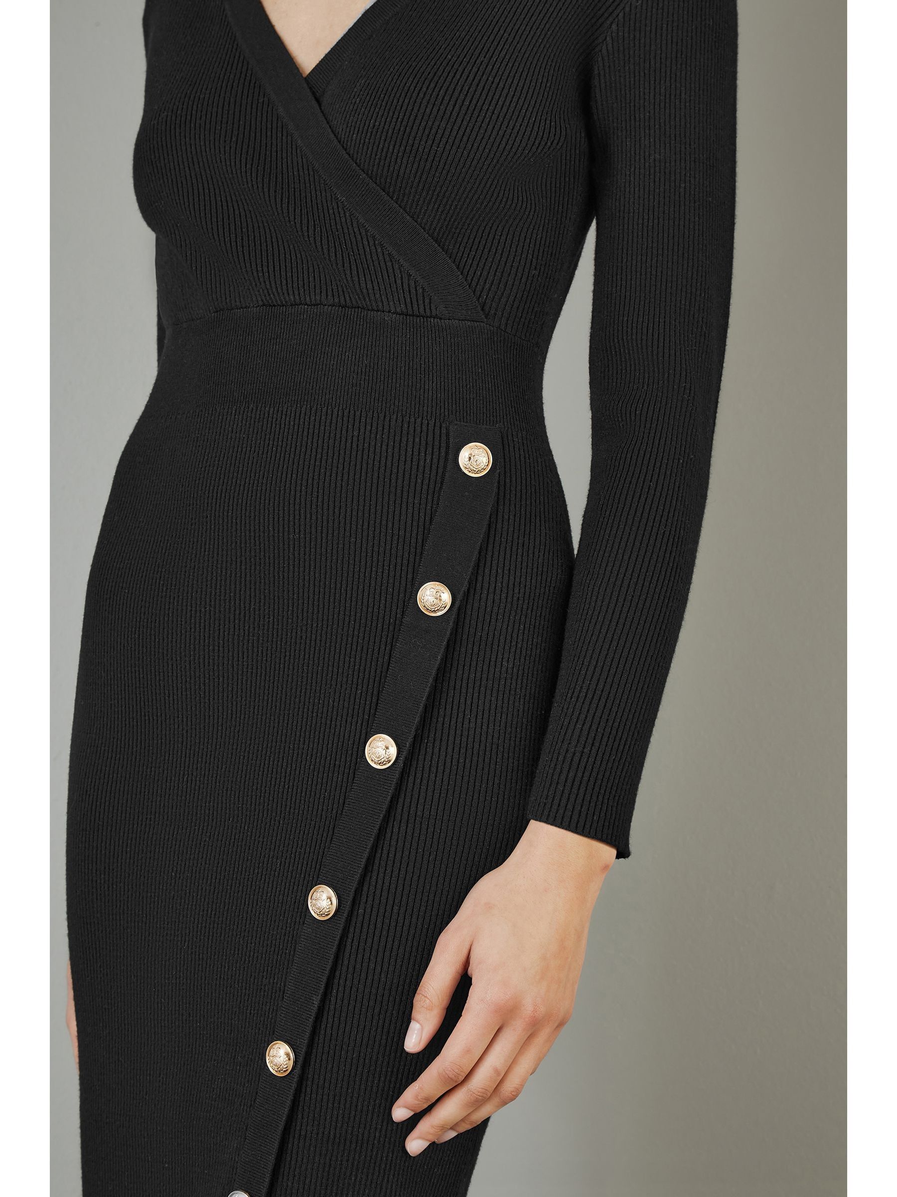 Yumi Black Knitted Ruched Midi Dress