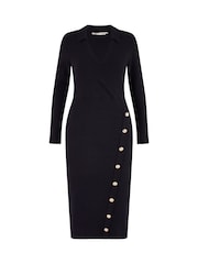 Yumi Black Knitted Midi Dress With Asymmetric Button Details - Image 5 of 5