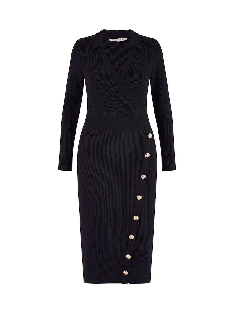 Yumi Black Knitted Midi Dress With Asymmetric Button Details - Image 5 of 5