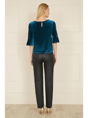 Yumi Blue Velvet Relaxed Fit Top With Fluted Sleeves - Image 3 of 4