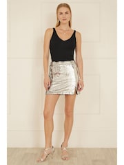 Yumi Black Metallic Rib Knitted Vest Top - Image 2 of 4