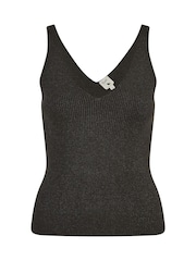 Yumi Black Metallic Rib Knitted Vest Top - Image 4 of 4