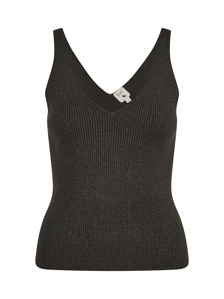 Yumi Black Metallic Rib Knitted Vest Top - Image 4 of 4