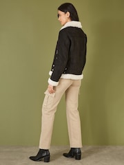 Yumi Black Faux Suede And Shearling Biker Jacket - Image 3 of 5