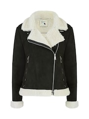 Yumi Black Faux Suede And Shearling Biker Jacket - Image 5 of 5