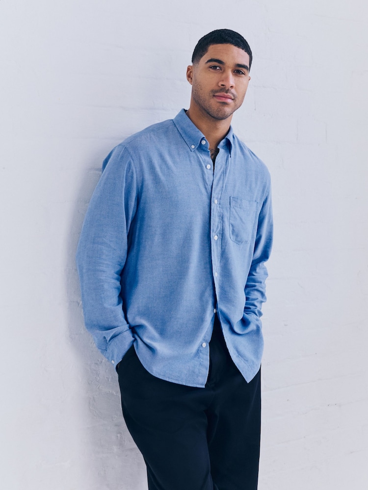 Голубой - Lightweight Long Sleeve Oxford Shirt - Изображение 1 из 8