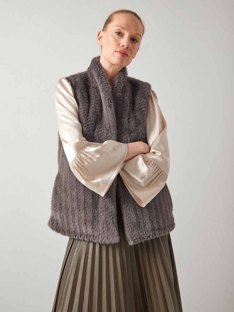 LK Bennett Grey Gil Grey Faux Fur Waistcoat - Image 1 of 5