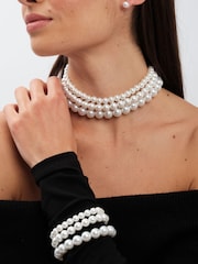 Mood Gold Tone Cream Pearl 3 Row Bracelet - Image 1 of 4