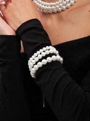 Mood Gold Tone Cream Pearl 3 Row Bracelet - Image 2 of 4