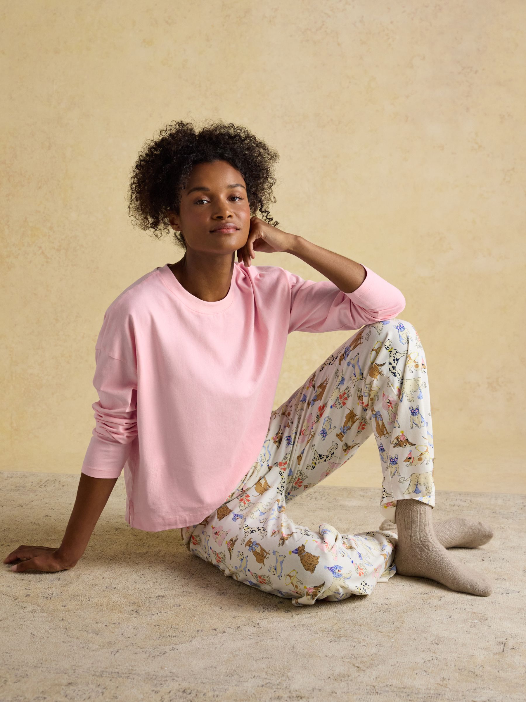Buy Joules Lyla Pink & Cream Party Dogs Long Sleeve Jersey Cotton