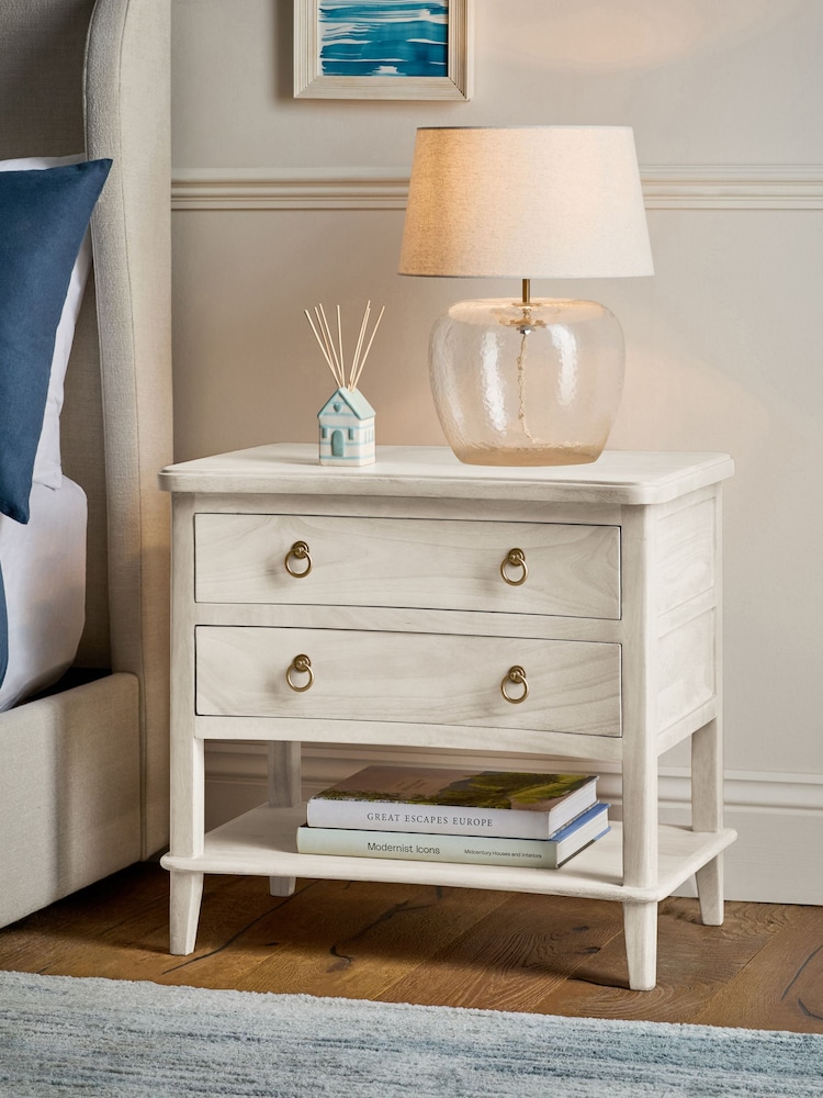 White Sadie Solid Mango Wood 2 Drawer Wide Bedside Table - Image 2 of 11 White Sadie Solid Mango Wood 2 Drawer Wide Bedside Table - Image 2 of 11