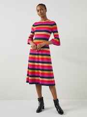 LK Bennett Alice Pink Multi Stripe Metallic Knit Frill Dress - Изображение 1 из 3
