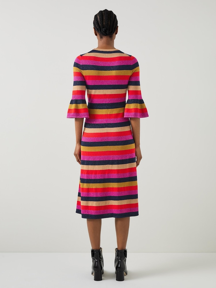 LK Bennett Alice Pink Multi Stripe Metallic Knit Frill Dress - Изображение 2 из 3
