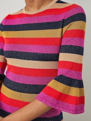 LK Bennett Alice Pink Multi Stripe Metallic Knit Frill Dress - Изображение 3 из 3