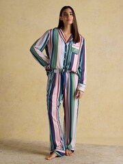 Joules Alma Multi Stripe Woven Pyjama Set - Image 1 of 7